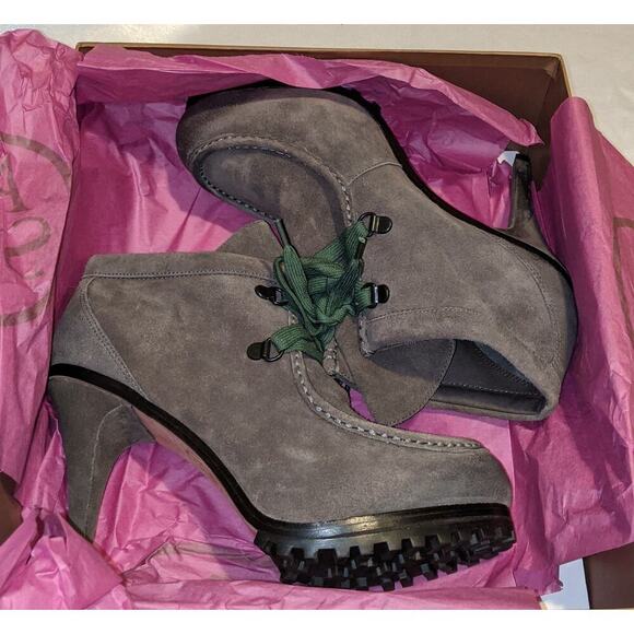 ASH Poppy Suede Lace Up Platform Stiletto Bootie in Sparrow Sz 38.5 / 8.5 US IOB - Picture 5 of 13